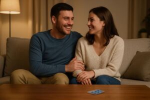 Cenforce 200 ervaring: opgeluchte man met partner na succesvolle behandeling erectieproblemen