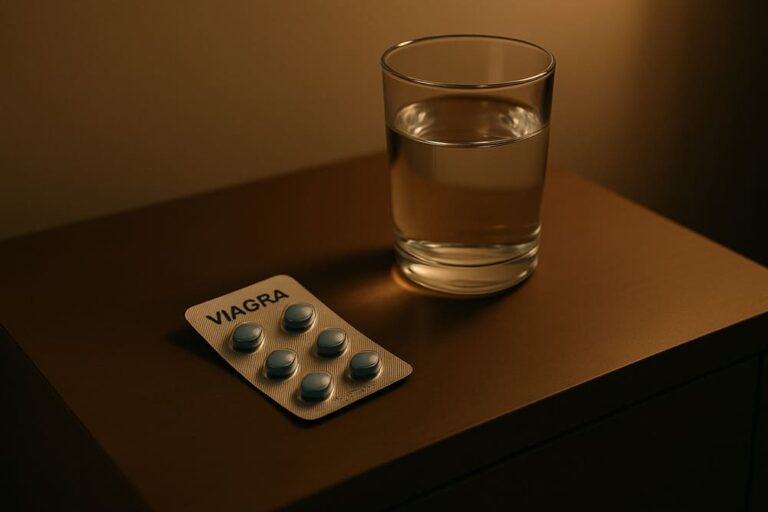 Viagra tabletten nachtkastje waterglas
